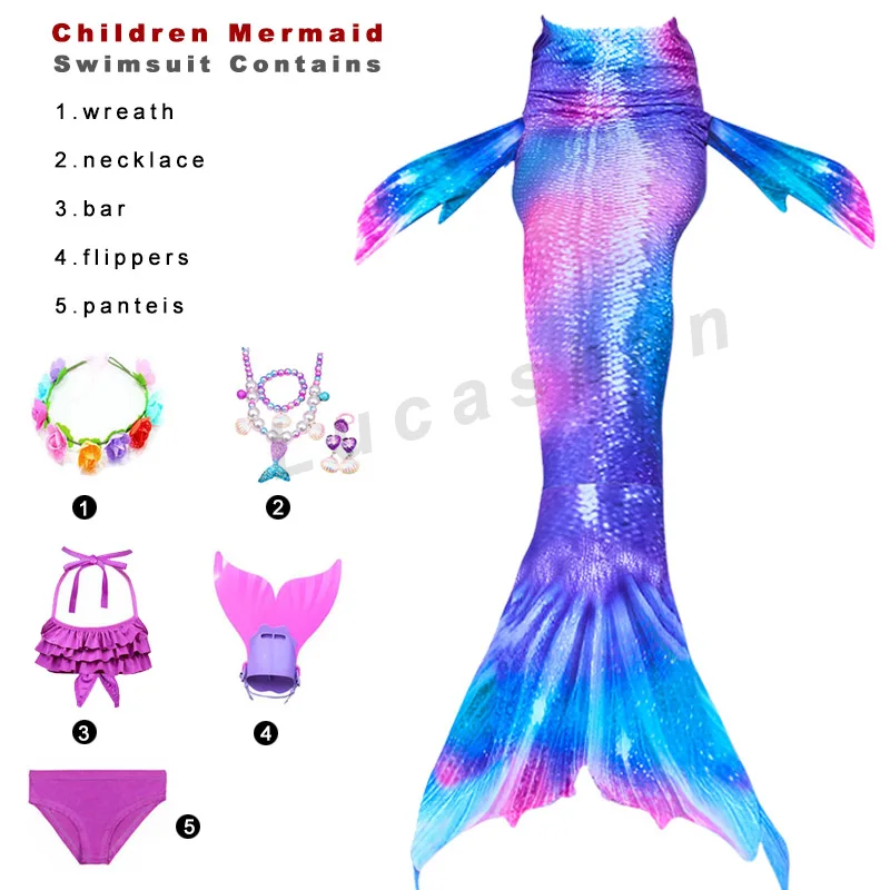 

Girls Mermaid Tail Swimming With Monofin Flippers Children Swimsuit Kawaii Kids Dress Sexy Anime Bathing Suit Cosplay Costumes