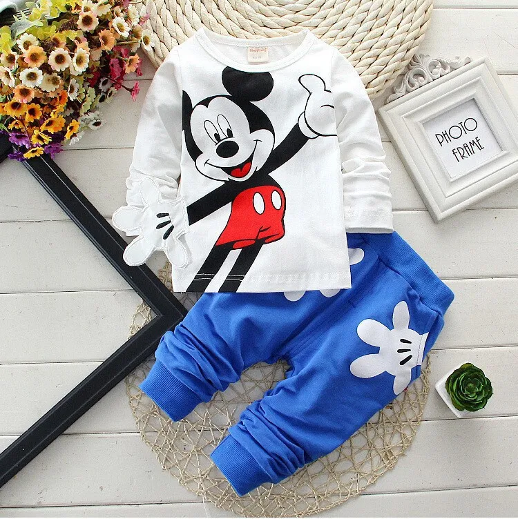 Fall Baby Girls Clothing Outfits Toddler Kids Cartoon Minnie Dot Long Sleeve T-shirt+Pants Sets Children Clothing Boy Clothes