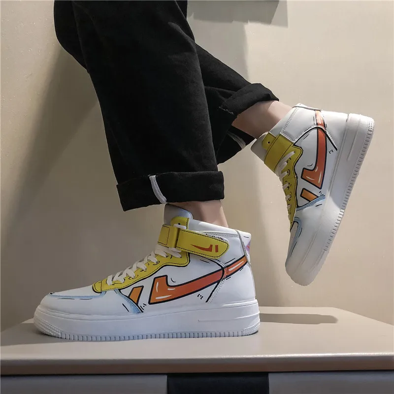 2019 Flat Shoes Men's Fashion Casual Student Graffiti Yellow Canvas Outdoor Non-slip Sneakers Mens Walking | Обувь