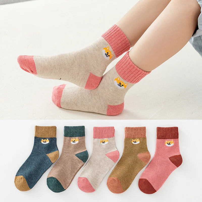 Calcetines gruesos de algod&oacute;n con dibujos animados para ni&ntilde;o feliz, para oto&ntilde;o e invierno, 5 pares, calcetines de ni&ntilde;as beb&eacute; de 1 a 12 a&ntilde;os calcetines deportivos ni&ntilde;os pack calcetines cortos ni&ntilde;os calcetines bebe 12 me-3