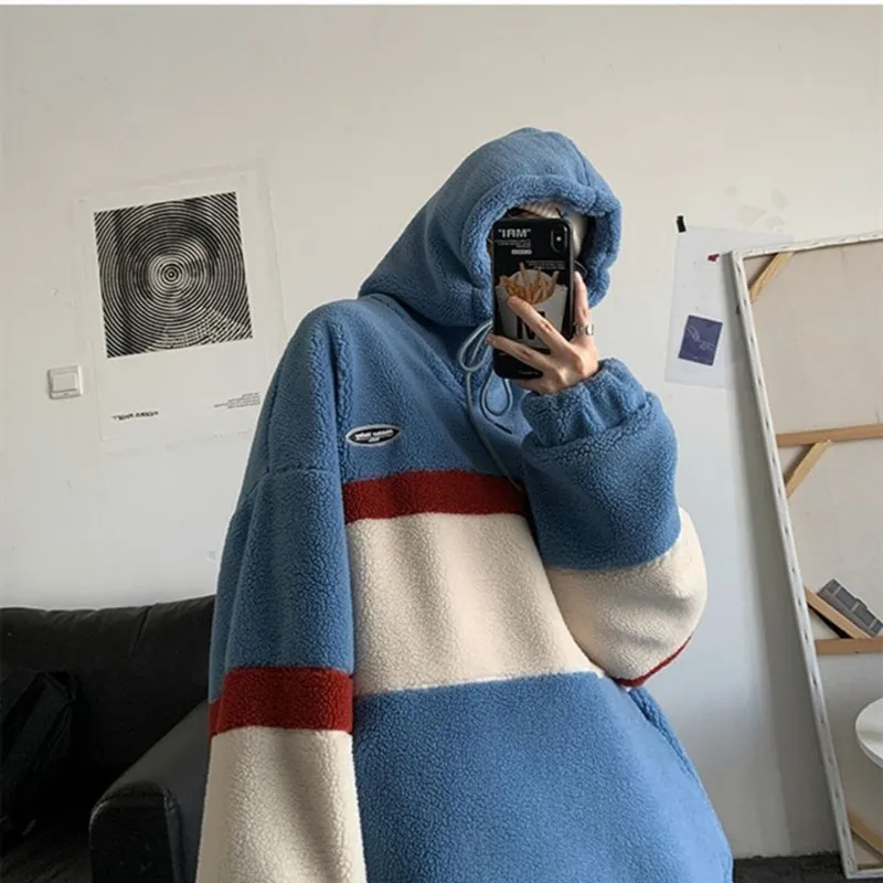 Толстовка мужская флисовая в полоску хипстерский стиль свободная повседневная