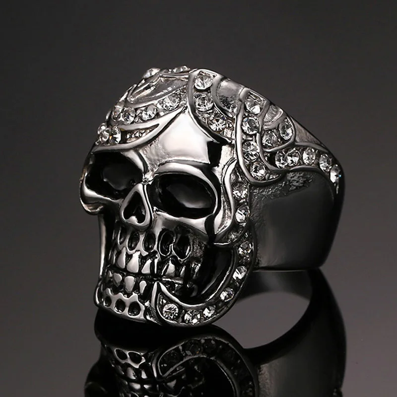 Серебряный кубический цирконий мужской череп, кольцо для панков Rock Jewerly