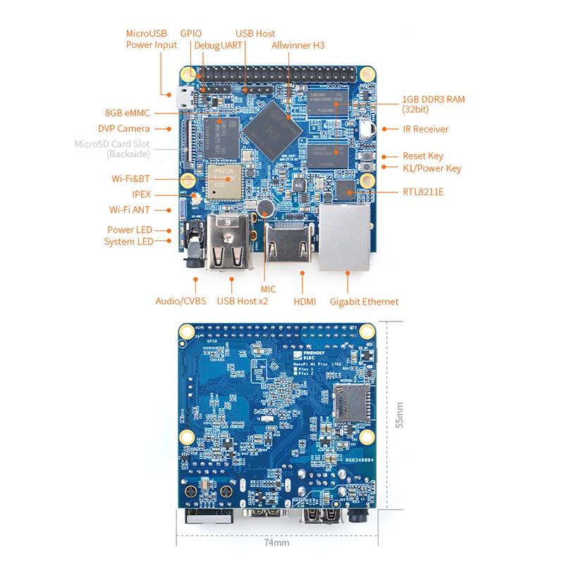 RealQvol FriendlyELEC NanoPi M1 Plus Development Board Allwinner H3 четырехъядерный Cortex A7 1 2 ГГц Гб оперативной
