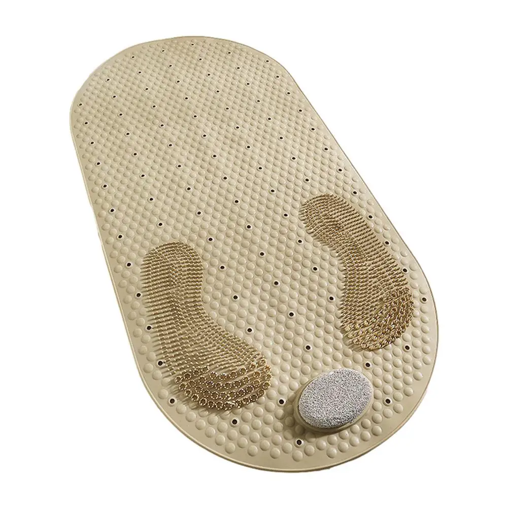Bath Tub Shower Mat Foot Scrubber With Natural Pumice Stone Oval Bathtub Antislip Suction Cups And Drain H | Дом и сад