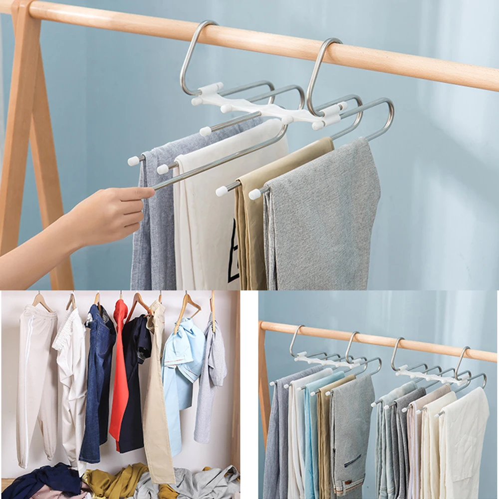 

5-in-1 layers Stainless Steel Clothes Hangers S Shape Pants Storage Hangers Clothes Storage Rack Multilayer Storage Cloth Hanger