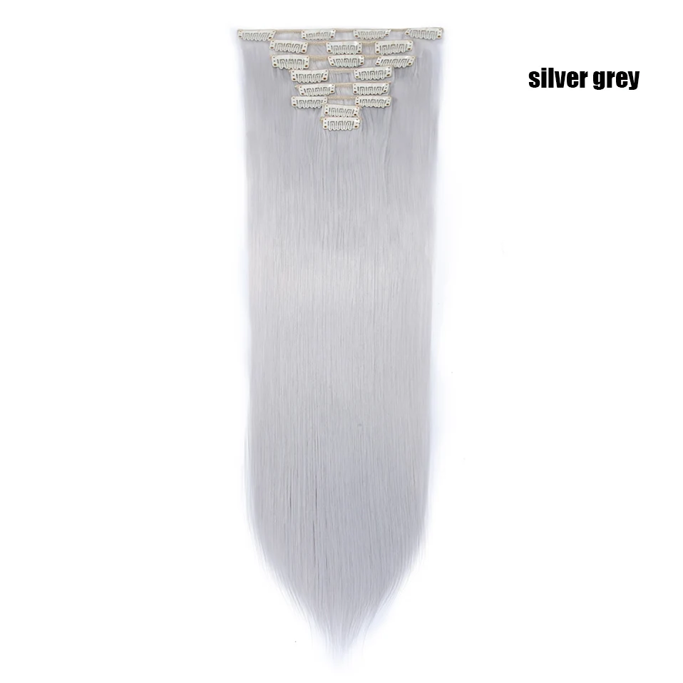 silver grey S-noilite 2" 8 шт./компл. шелковистые прямые волосы Наращивание волос Синтетические наращивание натуральных волос для Для женщин длинные натуральные волосы на заколках для наращивания, волосы на заколках - Цвет: silver grey