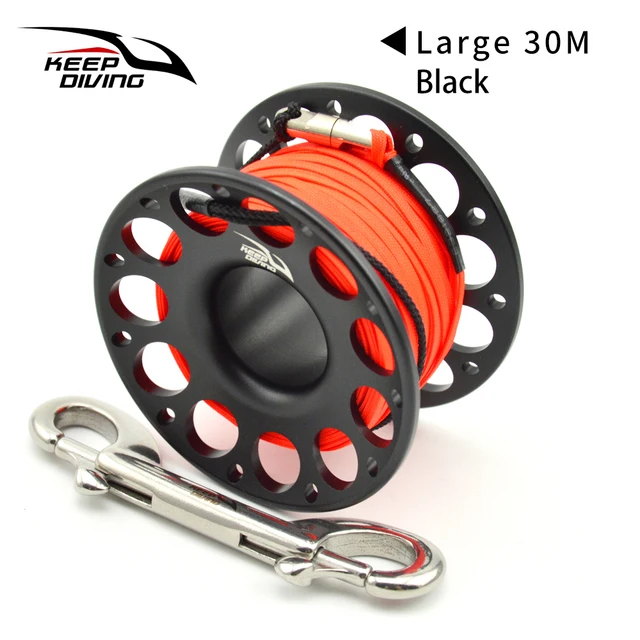 

15M/30M Scuba Diving Aluminum Alloy Spool Finger Reel with Stainless Steel double ended hook SMB Equipment Cave Dive