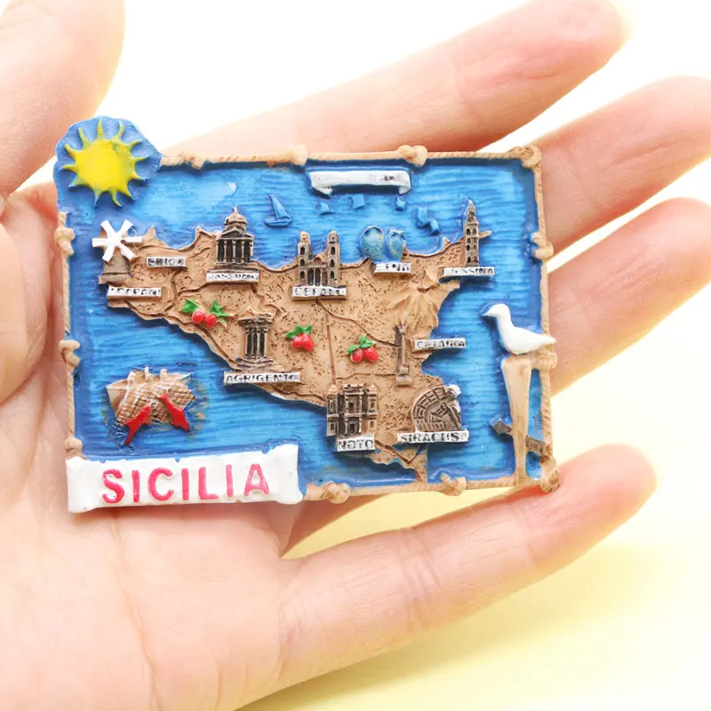 Магнит на холодильник Сицилия сувенир синяя квадратная карта художественные