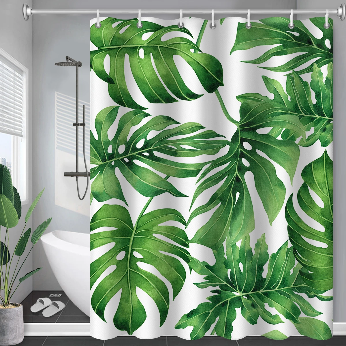 Tropical Green Leaves Plant Long Shower Curtain With Hooks Bathroom Bathtub Decor Duschvorhang Waterproof Bed Bath and Beyond
