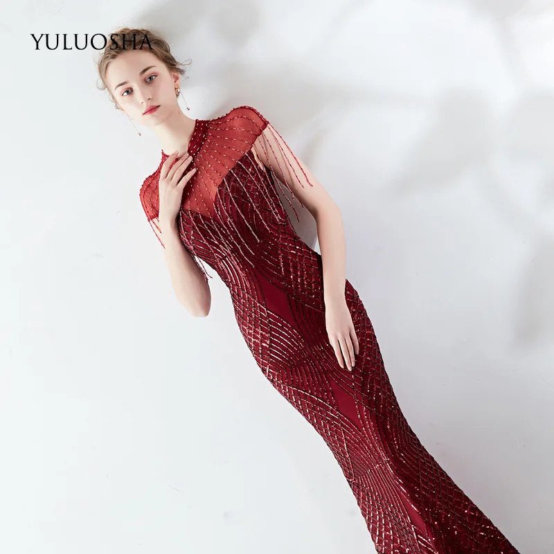 Сексуальные вечерние платья YULUOSHA с круглым вырезом и коротким рукавом