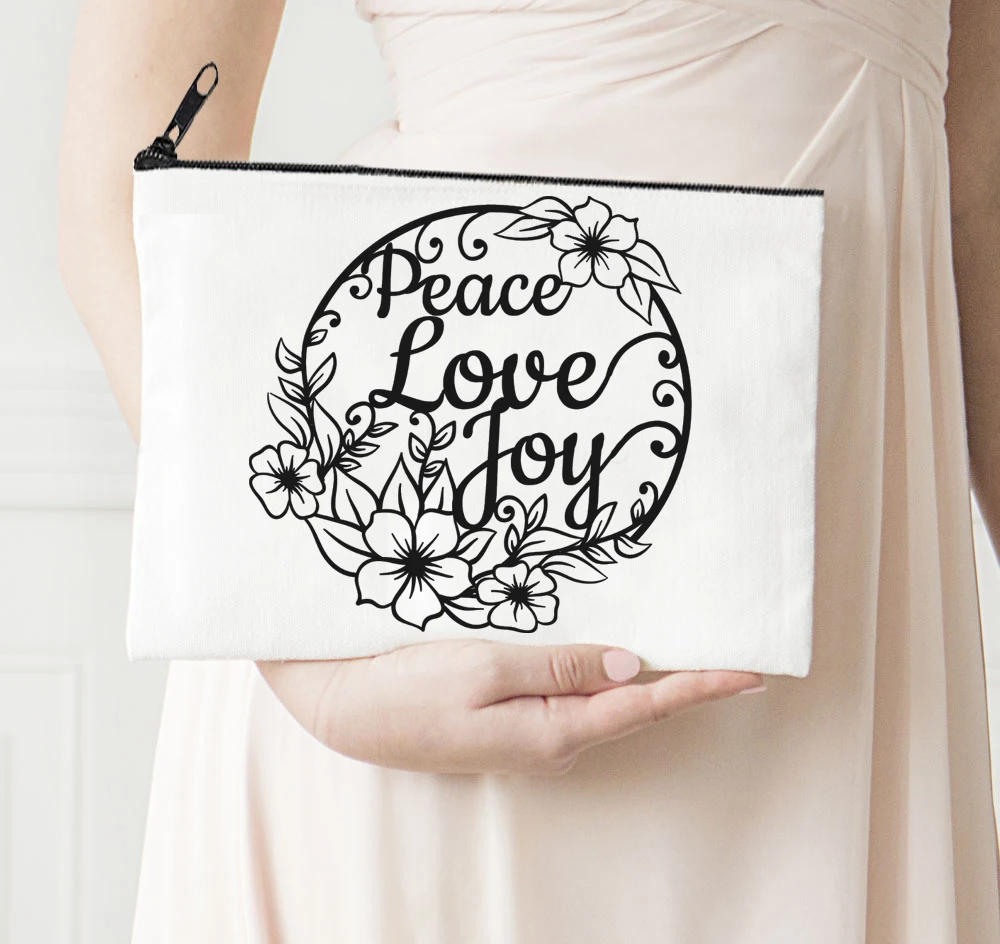 

Peace Joy Make Up Bag Merry Christmas Purses 2021 Christmas Day Cosmetic Bag Print Pencil Pouch Cute Travel Size Makeup Print