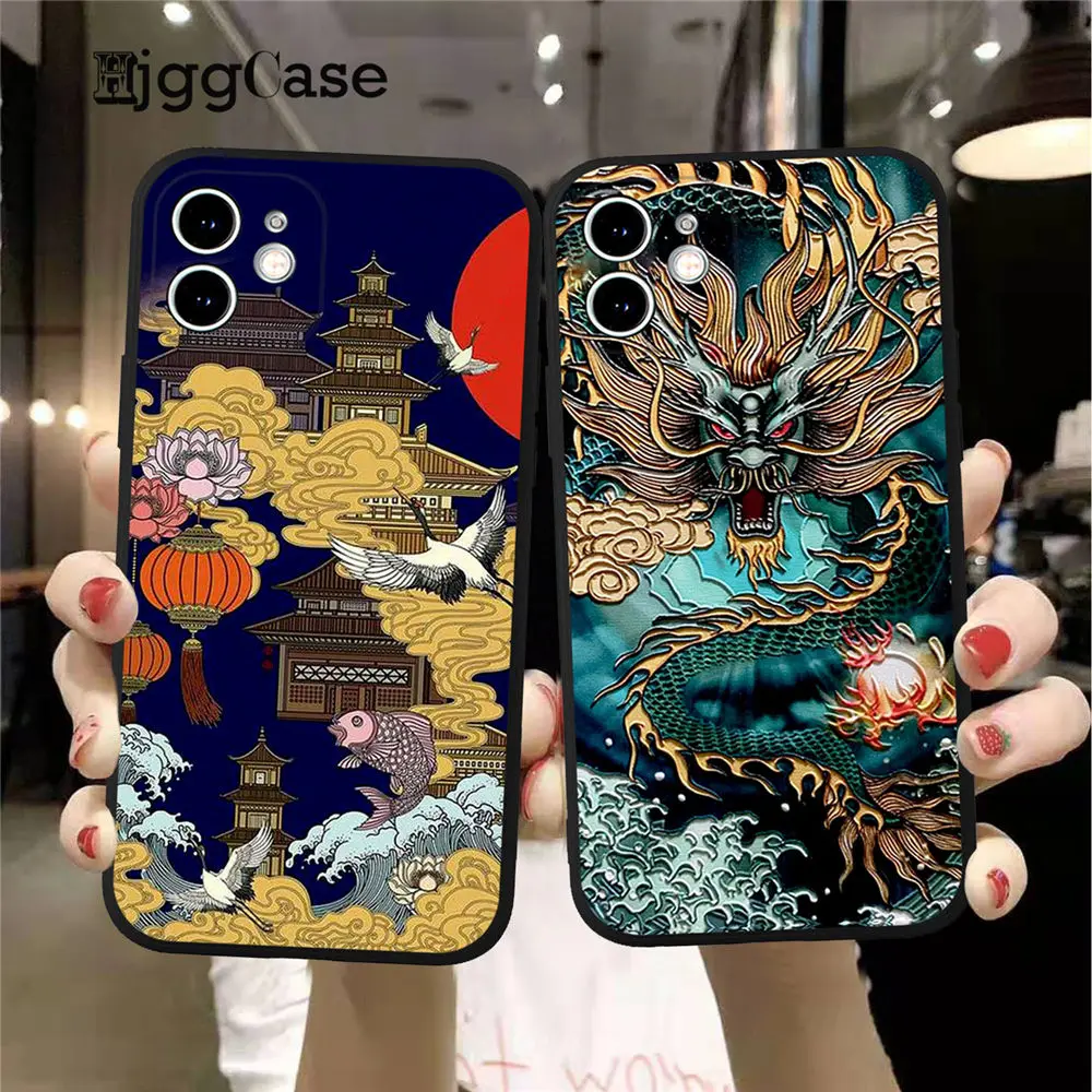 Чехлы для телефонов в китайском стиле с изображением журавля и кои черного