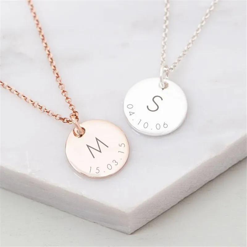 Personalized Initial Necklace Stainless Steel gCustom Date Disc Pendant Women Dainty Jewelry Valentines Gifts | Украшения и