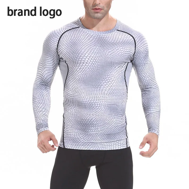 Wholesale 2021 Sports Men's Snake Texture Print Basketball Running Training Fitness Men's Long-sleeve Compression Tights Tshirt