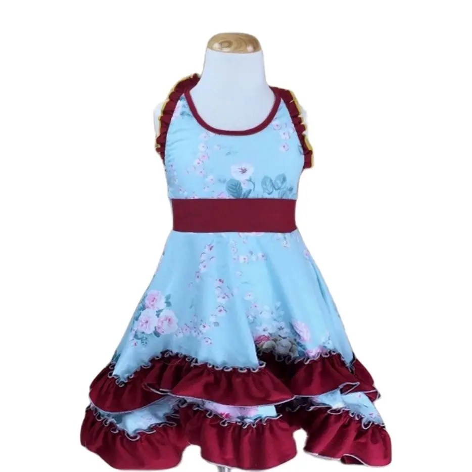 New 100% Cotton Woven Fabric Girl Frock Design Summer Children Sleeveless Floral Dresses Kids Princess Backless | Детская одежда и