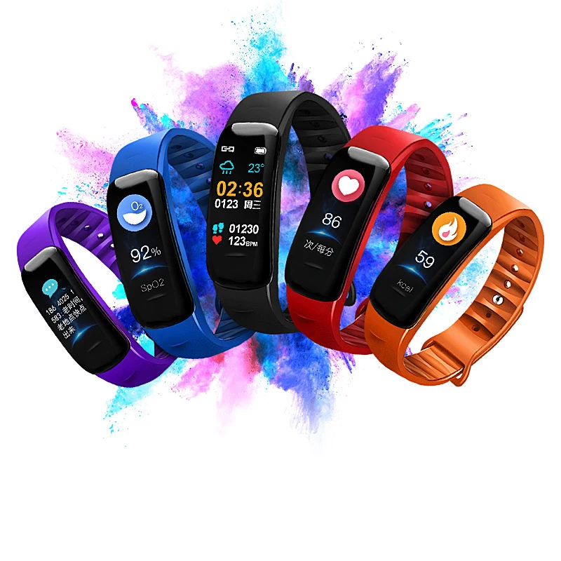 

C1 plus smart bluetooth smart bracelet IP67 waterproof heart rate blood pressure oximeter step sleep alarm clock sports Bifit