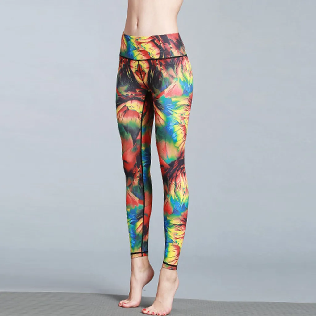 Женские леггинсы для фитнеса и бега спортивные Стрейчевые штаны с высокой талией