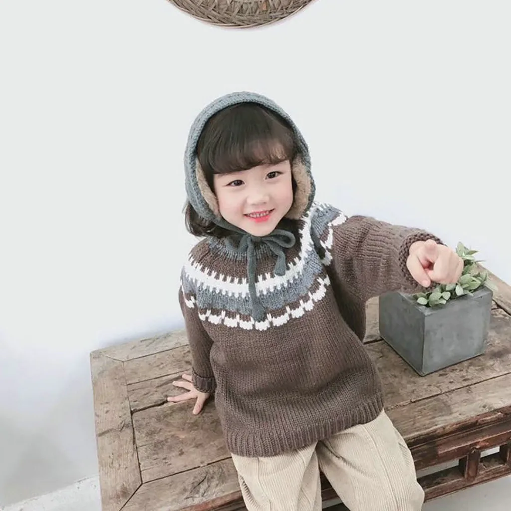 2 в 1 детский шарф шапка зима-осень теплая повязка плюшевые наушники вязаные