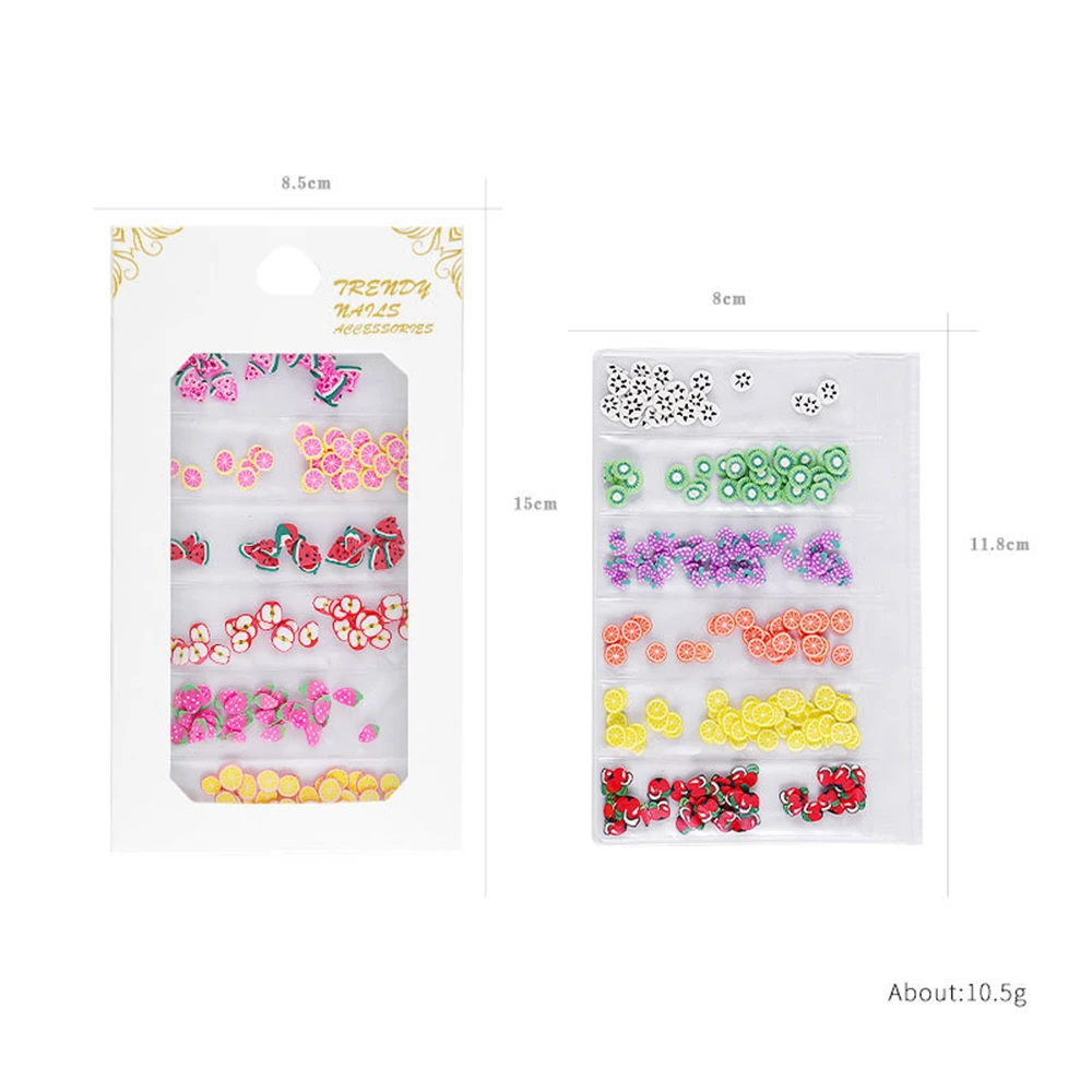 

6Grids/Piece Plasticine Addition Soft Ceramic Fruit/Flower Piece Nail Art 3D Decorations Jewelry Beauty Polymer Clay Slices