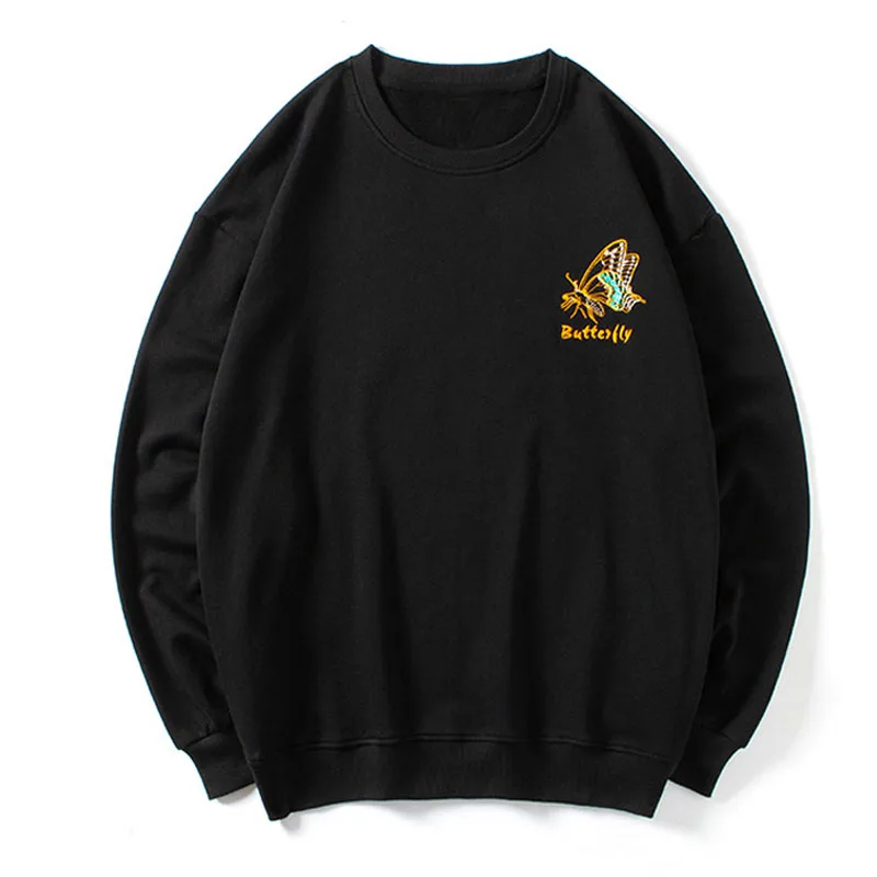 

Butterfly Embroidery Hip Hop Instagram Round Collar Fleece