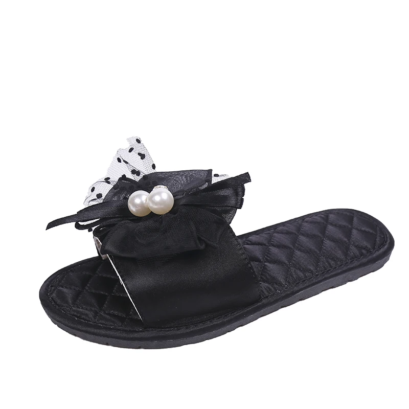 Black 1 MoneRffi/Коллекция года; женские шлепанцы; новые модные шлепанцы; сандалии; Вьетнамки; женские повседневные пляжные шлепанцы; сандалии с бантом; удобная обувь на плоской подошве - Цвет: Black 1