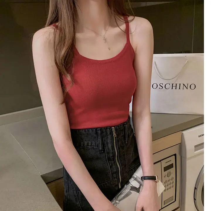 

Spring and Summer Small Suspender Vest Women's Base Coat Tight Suit with White Coat on The Inside and Outside In Summer