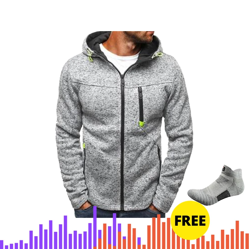 Light Gray Мужская Спортивная повседневная одежда на молнии модные жаккардовые толстовки с капюшоном флисовая куртка осенние толстовки осеннее зимнее пальто мужская Толстовка - Цвет: Light Gray