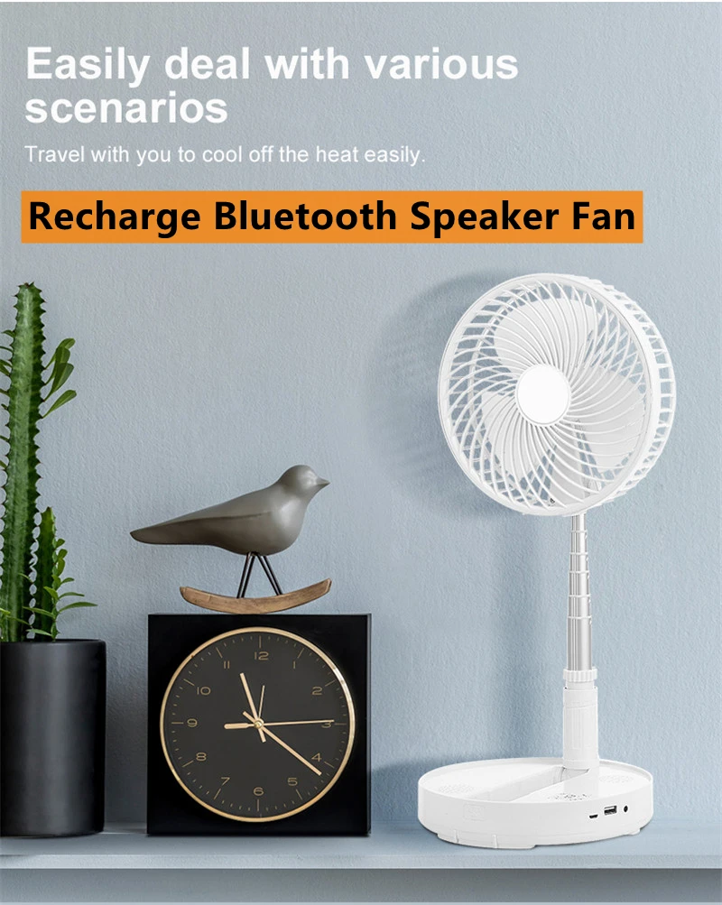 

With The Power Bank Function Desktop Bluetooth Speaker Fan USB Charging Fan Silent Telescopic Adjustable Folding Floor Fan