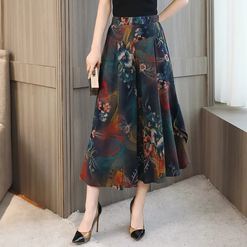 Юбка женская с принтом хлопковые свободные штаны широкими штанинами и