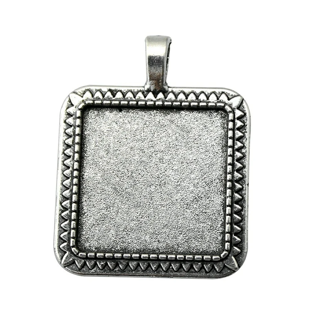 

2pcs Fit 25mm Square Simple Side Perforation Style Cameo Cabochon Pendant Base Setting For Jewelry Making
