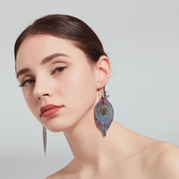 2019 hot fashion bohemian metal leaves long earrings unique natural real leaf big earrings for women jewelry gift