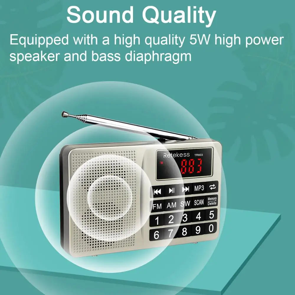 Retekess TR603 AM FM радио коротковолновый транзистор цифровой тюнинговый приемник MP3