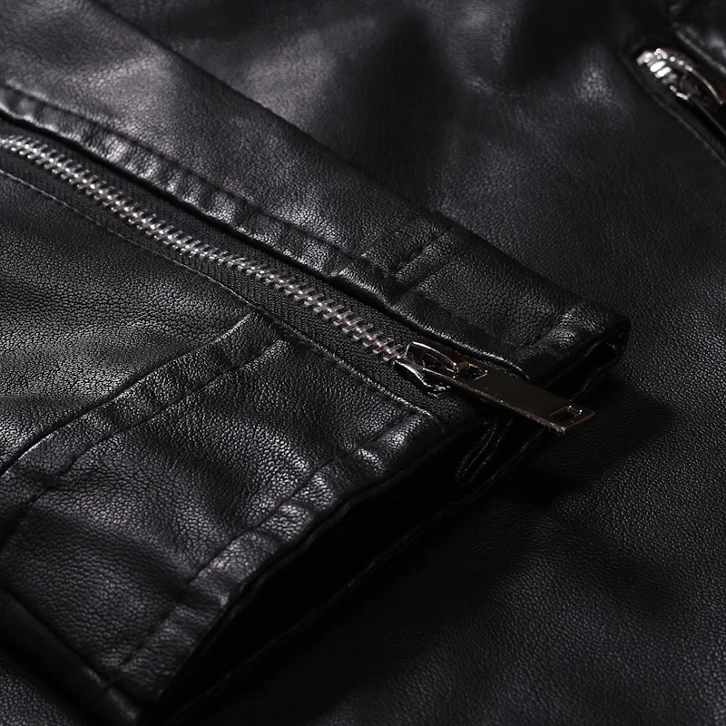 

New Trend Punk Jacket Men Casual Motorcycle Fleece Leather Jacket Slim Fit Zippers Faux LeatherJacket Men Outwear