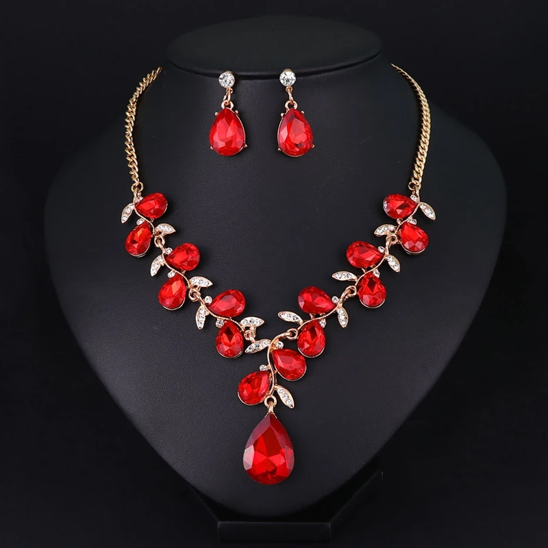 

New Wedding Jewelry Accessories Sets for Charming Women Dresses Dating Accessories Glass Crystal Necklace Earrings Sets
