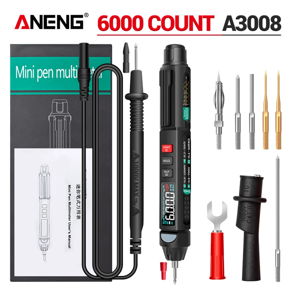 

A3008 LCD Digital Multimeter Large Screen High Definition 1Hz~10MHz Mini Portable Intelligent AC/DC Multimeter Tester