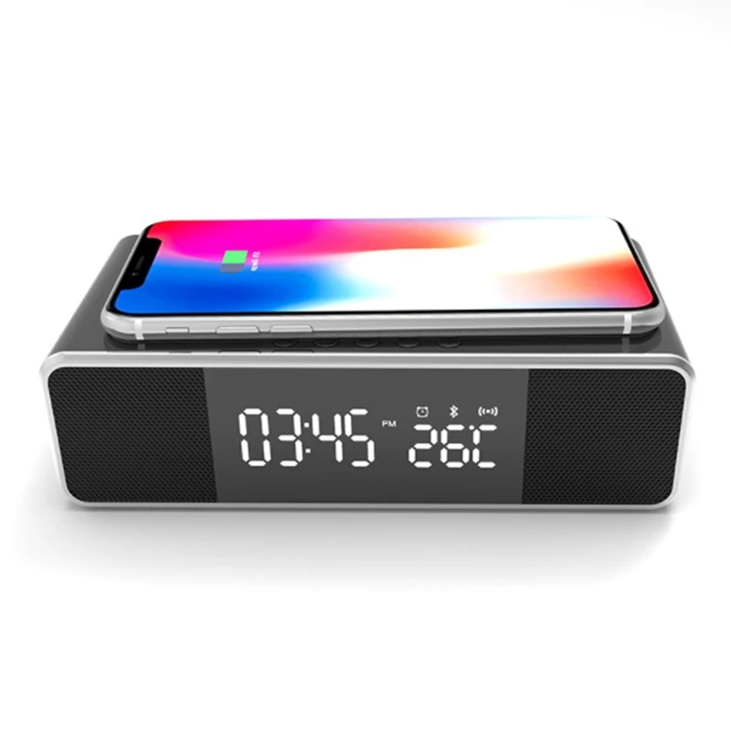 Цифровые часы и беспроводное зарядное устройство (с динамиком Bluetooth), Настольный будильник для iPhone, совместимый с Samsung от AliExpress WW