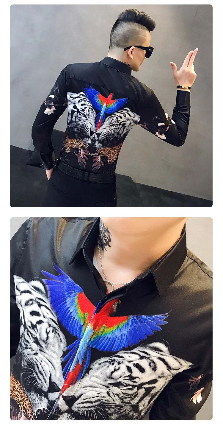 Дизайнерские мужские рубашки с 3D принтом, с длинным рукавом, Camisa Masculina, Повседневная приталенная Мужская рубашка для работы в ночном клубе, уличная рубашка