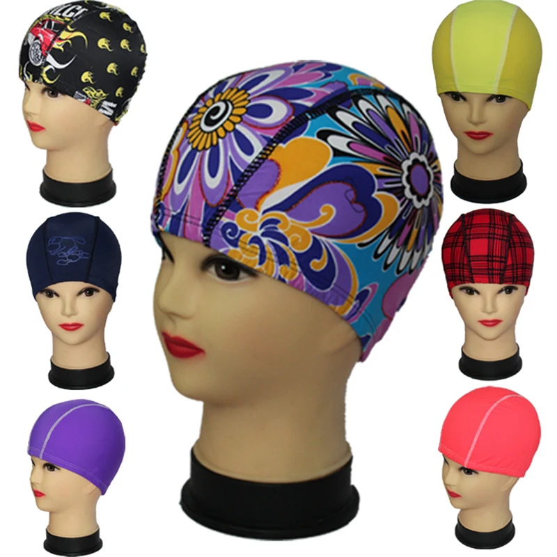 

Random Colors and Prints Fabric Swimming Cap Much Valuable 2021 Unisex Nylon Lycra Quality Female and Male Swim Hat Dropshipping