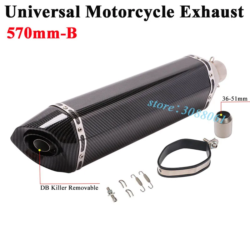 570mm-B Универсальный 570 мм мотоцикл Akrapovic выхлоп побега модифицированный 470 мм Глушитель дБ убийца для ATV TMAX 530 XMAX 300 G310 R1 - Цвет: 570mm-B