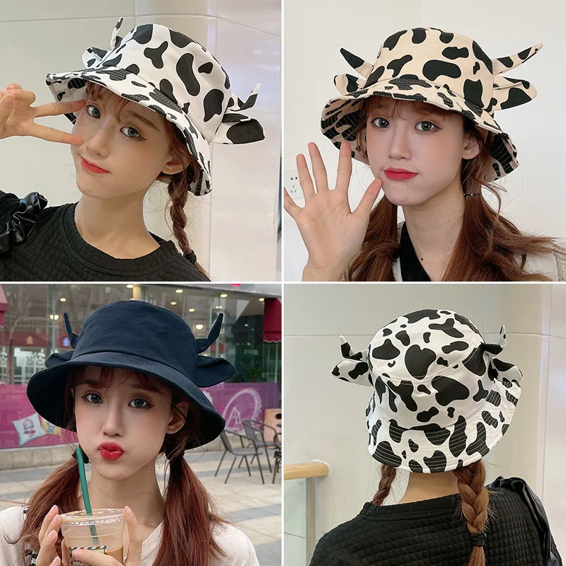 Панама женская в Корейском стиле шляпа рыбака с милым рогом животного модная
