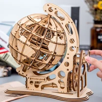 new wooden 3d assembled creative diy puzzle wooden mechanical transmission globe model toy gift 3d puzzles