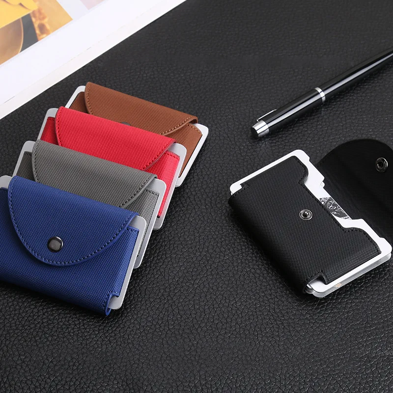 2019 New PU Leather Business Name Card Case Holder Men Carzy Horse/ Grid ID Credit Metal RFID | Багаж и сумки