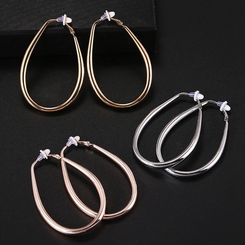 Крупные большие гладкие овальные серьги кольца клипсы Простые Вечерние круглые