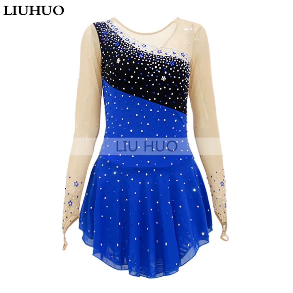 blue figure skating dresses women competition ice skating dress custom ...