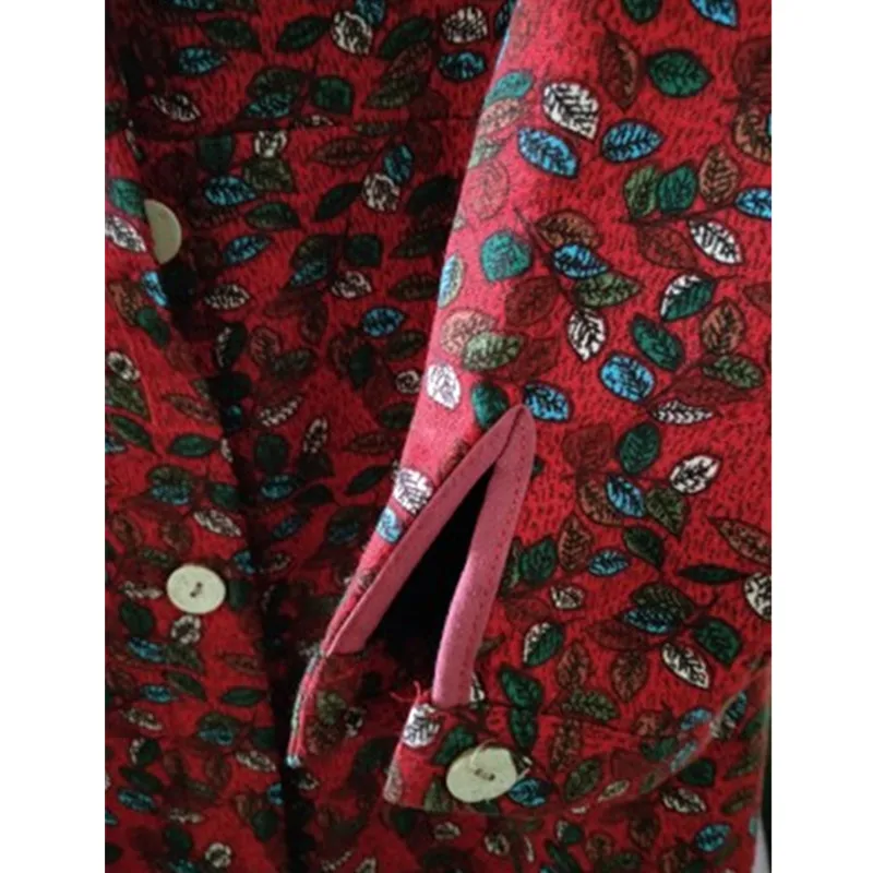 

Vintage floral Cotton Linen Jackets Women Autumn Winter Coat Plus Size Middle-aged Long Cardigan Windbreaker Female Outerwear