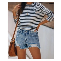 womens denim shorts ripped buttom solid color casual hot popular new womens denim shorts hole tassels sexy high waist shorts