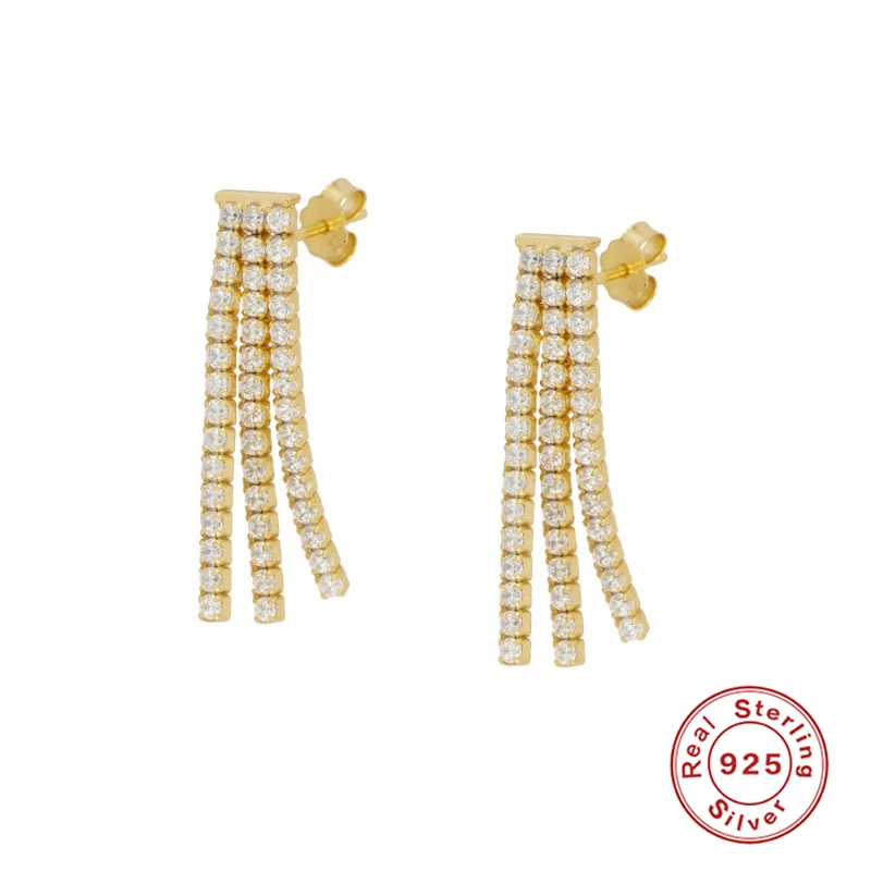 

CANNER Real 925 Sterling Silver CZ Zircon Tassel Stud Earrings For Women Piercing Earring 925 Silver Jewelry Gift Pendientes