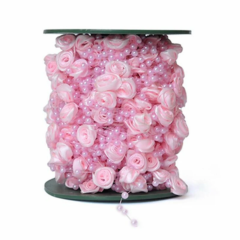 30 м красивые атласные розовые цветы леска Жемчуг Спрей бусины гирлянда свадебное