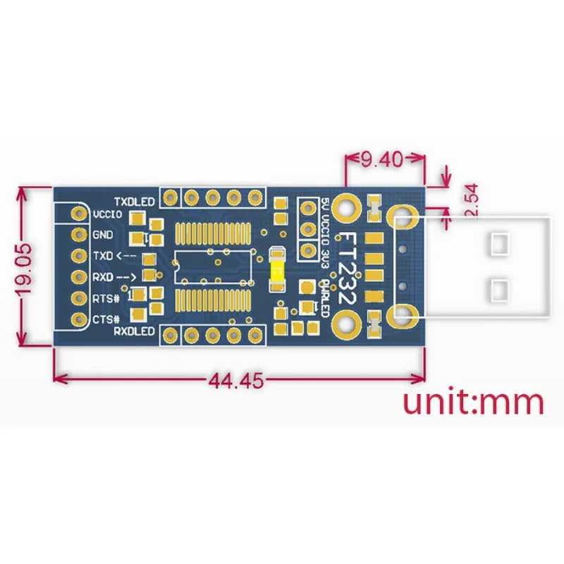 2 шт./лот FT232 USB UART плата (тип A)FT232R FT232RL в RS232 TTL серийная Поддержка Mac Linux Android WinCE Windows