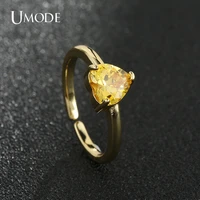 umode yellow heart shaped 7 5mm cubic zirconia ring for women femme adjustable wedding rings gold color fashion jewelry ur0626